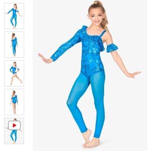 NWT Girls 2-Piece Asymmetrical Sequin Performance Leotard Set